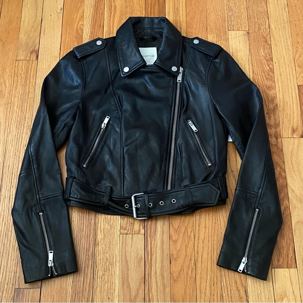 Avec Les Filles Genuine Leather Moto Jacket Sz S Black Gorgeous Soft Leather EUC